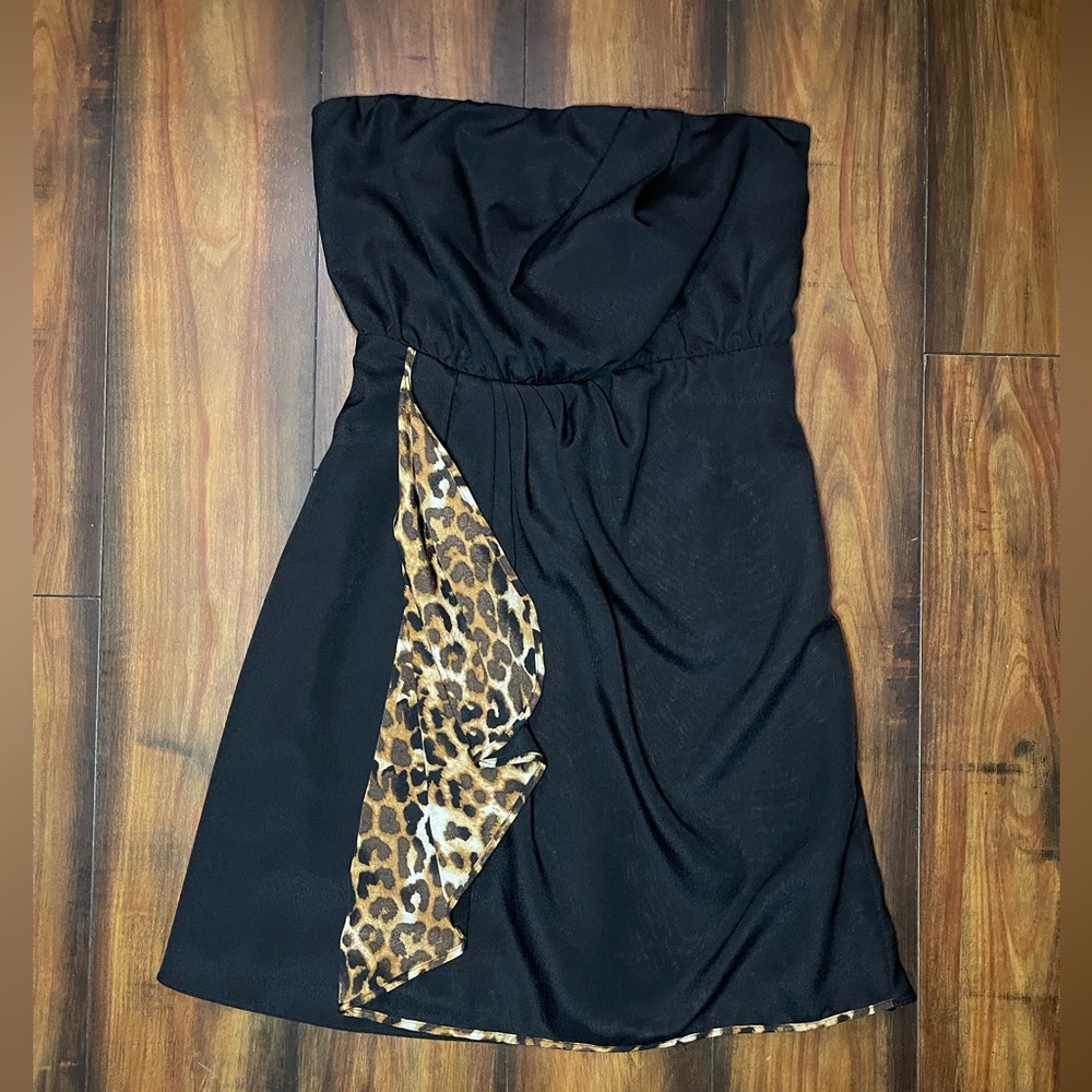 Express Black Dress with Leopard Accent